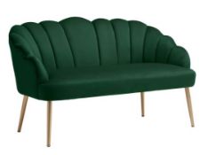 (R7K) 1 X Sophia Occasional Sofa Emerald. Velvet Fabric Cover, Metal Legs. (H77 X W127 X D71cm) RRP