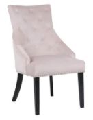 (R10D) Household. 2 X Annabelle Velvet Chairs Pink. Buttoned Backrest, Upholstered Seats, Metal St