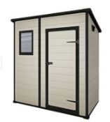 (R10) Garden. 1 X Keter Manor Pent 6 X 4 Beige / Bown Shed (W183.5 X D111 X H200.5cm) RRP £315