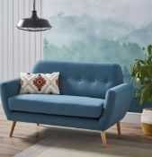(R6K) Household. 1 X Scandi Savannah Sofa Teal. 2 Seater Sofa. Wooden Frame With Solid Beechwood Le