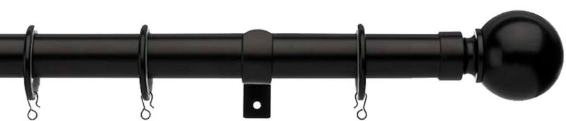 (R6K) 2 Items. 1 X Universal Bay Metal Curtain Pole Kit Black (500cm Length, 28mm Diameter) & 1 X