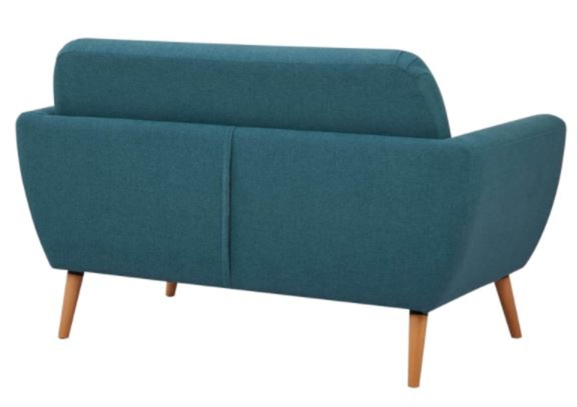 (R6F) Household. 1 X Scandi Savannah Sofa Teal. 2 Seater Sofa. Wooden Frame With Birchwood Legs. (H - Image 6 of 9