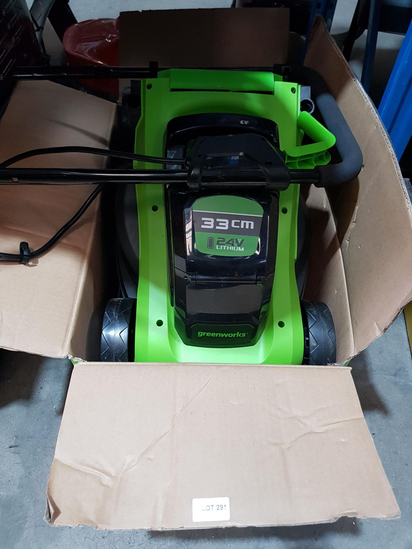 (R2F) 2 X Greenworks 24V 33cm Lawn Mower (No Grass Boxes) Both Appear Unused.