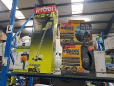 (R3K) 3 Items. 1 X Ryobi One+ 18V Cordless Grass Trimmer (RRP £89) , 1 X Weatherproof 2 Socket Gard