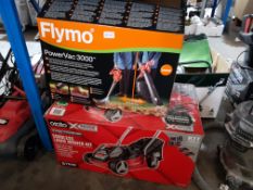 (R3I) 2 Items. 1 X Flymo Powervac 3000 & 1 X Ozito Power Xchange Cordless Lawn Mower Kit