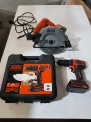 (R3J) 2 Items. 1 X Black & Decker 18V Twin Gear Hammer Drill & 1 X Black & Decker Laser Circular Sa