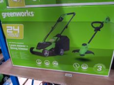 (R3J) 1 X Greenworks 24V Electric Lawn Mower & String Trimmer