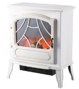 (R15H) 1 X Arlec 2000W Electric Stove. White Finish With Realistic Log Flame Effect