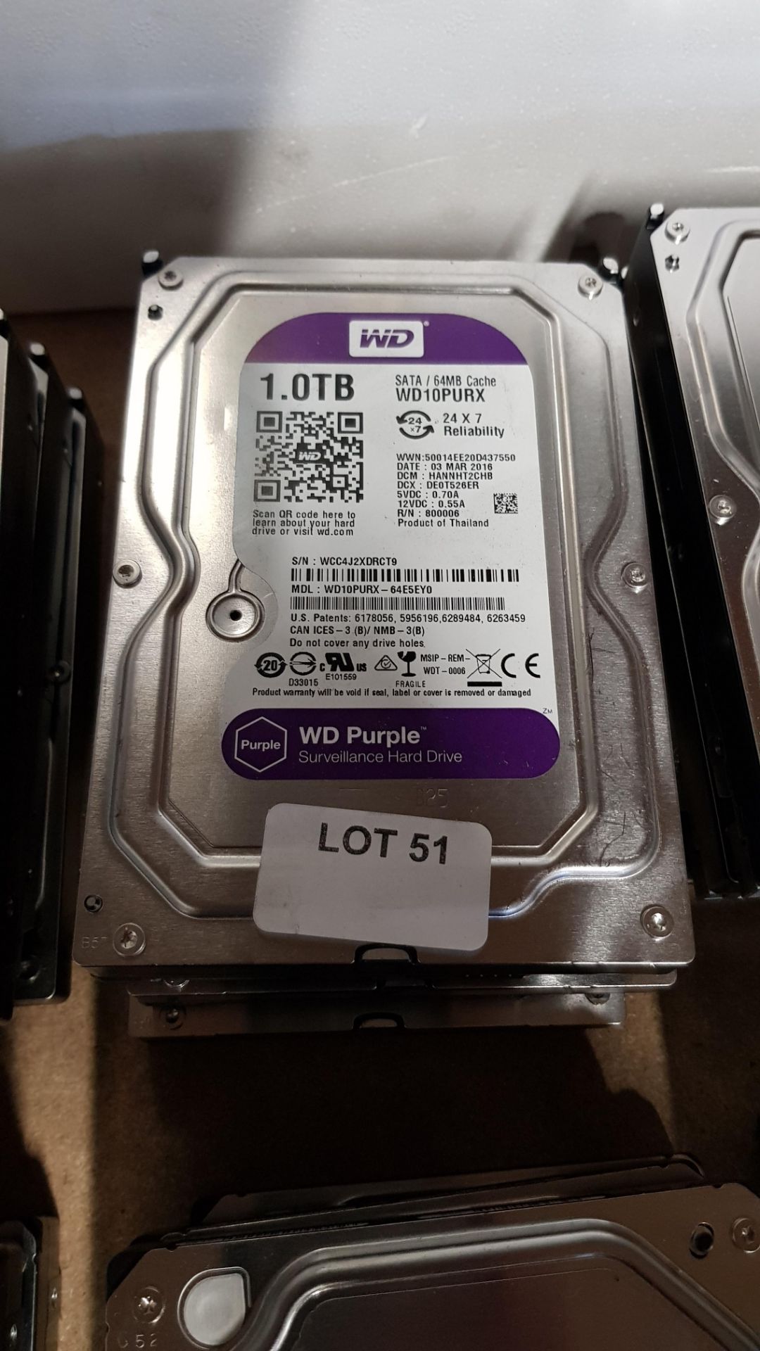 (R13A) 3 X WD Purple 1.0 TB SATA 64MB Cache Hard Drive (WD10PURX) – All Units Have Been Formatted
