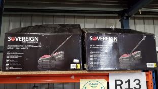 (R13A) 2 X Sovereign 32cm 1000W Push Electric Rotary Lawn Mower