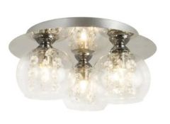 (R15A) 4 Items. 1 X Blight Boutique Isabella 3 Light Flush Fitting, 1 X Verve Flower Flush Light &