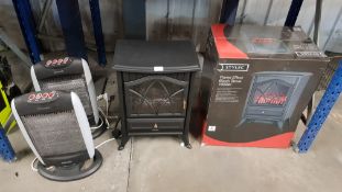 (R13D) 4 Heating Items. 2 X Stylec Flame Effect Black Stove 1800W (1 X No Box) & 2 X Arlec 1200W 3