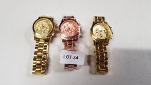 (R12A) 3 X Generic Mens Watch (2 X Gold, 1 X Rose Gold)