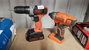 (R13B) 2 Items. 1 X Black & Decker 18V Cordless Drill (BCD001) & 1 X Black & Decker 18V Cordless Dr