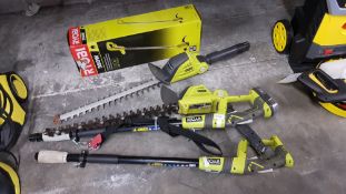 (R13D) 3 Ryobi Items. 1 X 350W Electric Grass Trimmer & 2 X 18V Cordless Pole Hedge Trimmer