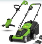 (R14G) 1 X Greenworks 24V Lawn Mower & Sting Trimmer (Appears Clean / Unused)