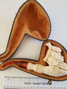 Meerschaum Koncak Carved Pipe in Case