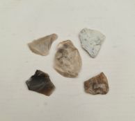 Antique Late Palaeolithic Flint Weapons 5 Arrow Heads etc.     Antique Late Palaeolithic Flint