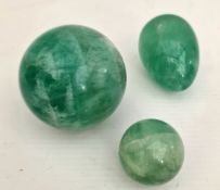 Collectable Minerals 3 Carved Green UK Fluorites Stones 2 Spheres 1 Egg Shaped Collectable