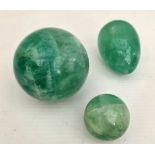 Collectable Minerals 3 Carved Green UK Fluorites Stones 2 Spheres 1 Egg Shaped Collectable