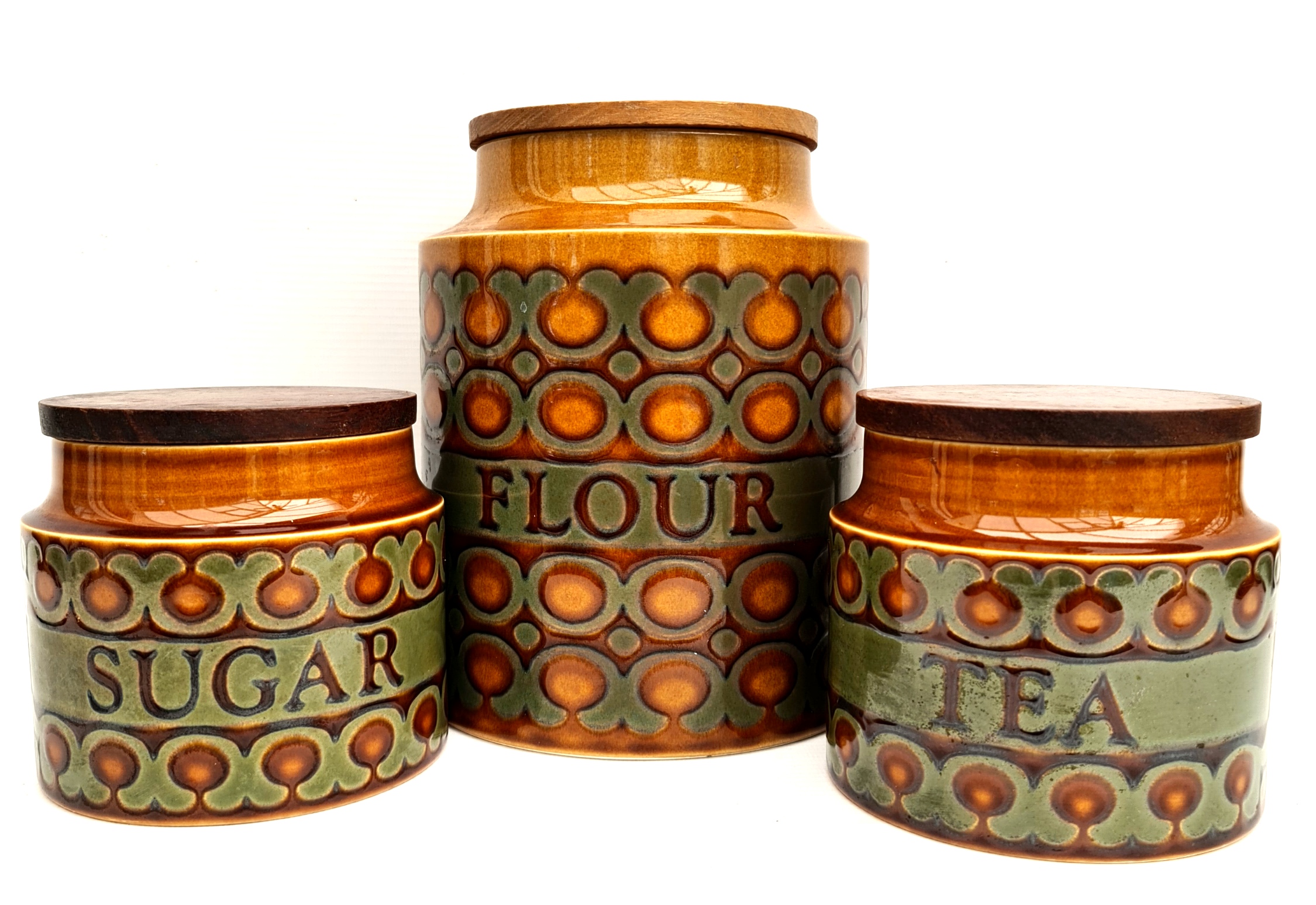 Vintage Hornsea Bronte Storage Jars Sugar Flower & Tea Vintage Hornsea Bronte Storage Jars Sugar