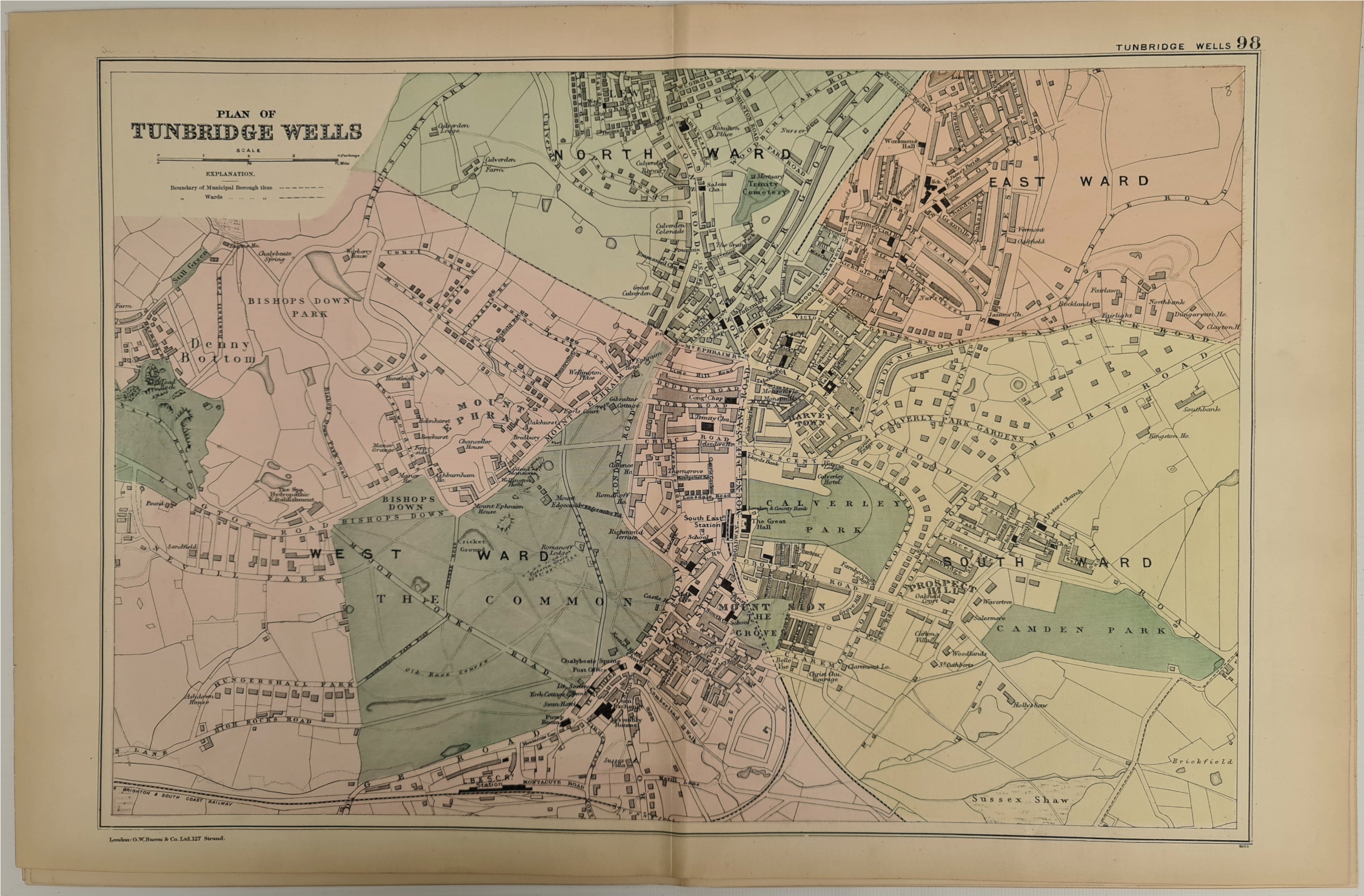 Antique Map 1899 G. W Bacon & Co Plan of Tunbridge Wells Antique Map 1899 G. W Bacon & Co Plan of