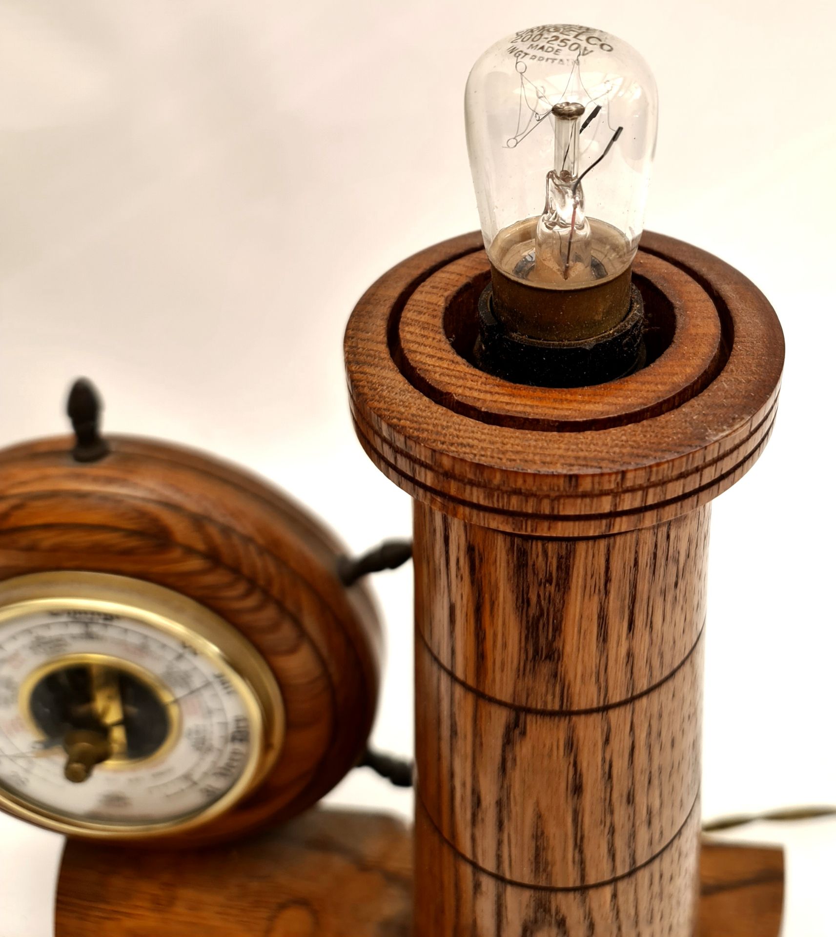 Vintage Wooden Lands End Table Lamp with Barometer Vintage Wooden Lands End Table Lamp with - Image 2 of 2