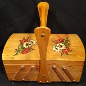 Vintage 2 Levered Wooden Sewing Basket     Vintage 2 Levered Wooden Sewing Basket.Measures 13 inches