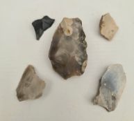 Antique Late Palaeolithic Flint Weapons 5 Arrow Heads etc.     Antique Late Palaeolithic Flint