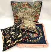 Vintage 4 x Embroidered Cushions Includes Hair & Hounds     Vintage 4 x Embroidered Cushions