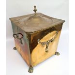 Antique Art Nouveau Brass Coal Scuttle Art Nouveau Brass Coal Scuttle.Measures 12 inches square by