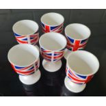 Vintage 6 Egg Cups With Union Jack Flags on Them     Vintage 6 Egg Cups With Union Jack Flags on