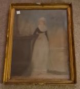 Antique Framed Painting Watercolour Recency Period Female Next To A Plinth     Antique Framed
