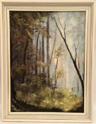 Vintage Art Oil Painting on Canvas Woodland Scene Signed Lower Left Framed Vintage Art Oil