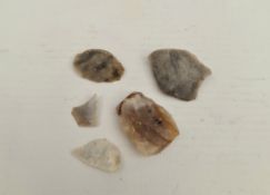 Antique Late Palaeolithic Flint Weapons 5 Arrow Heads etc.     Antique Late Palaeolithic Flint