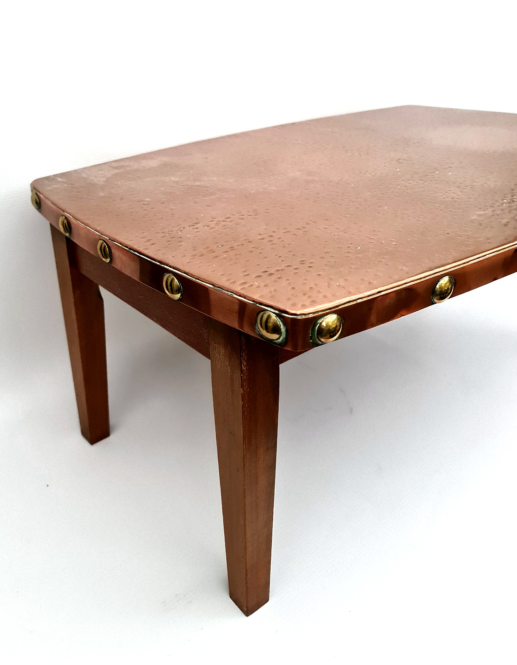 Vintage Retro Copper Topped Coffee Table with Brass Studs     Vintage Retro Copper Topped Coffee - Image 2 of 2