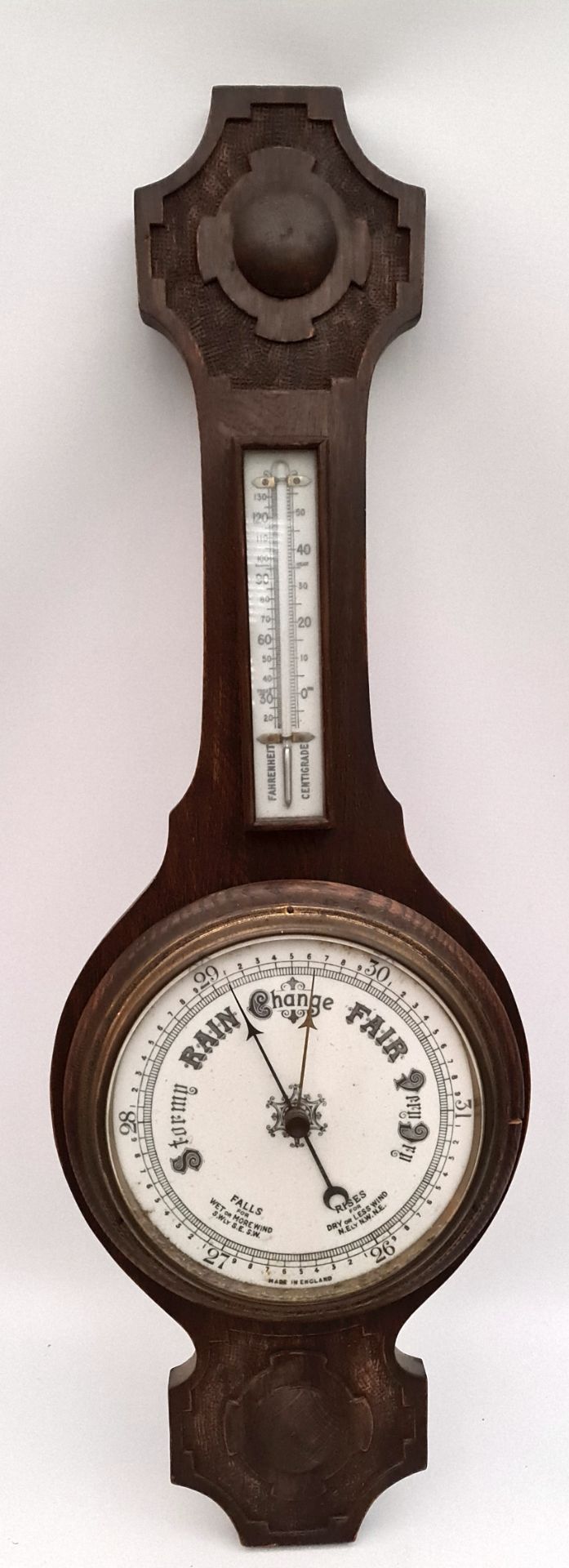 Antique Early 20th Century Oak Barometer Antique Early 20th Century Oak Barometer.Measures 30 inches