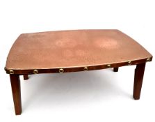 Vintage Retro Copper Topped Coffee Table with Brass Studs     Vintage Retro Copper Topped Coffee