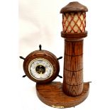 Vintage Wooden Lands End Table Lamp with Barometer Vintage Wooden Lands End Table Lamp with