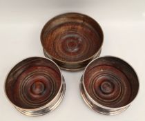 Antique 3 x Silver Plate on Copper Bottle Coasters Antique 3 x Silver Plate on Copper Bottle