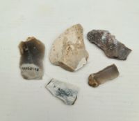 Antique Late Palaeolithic Flint Weapons 5 Arrow Heads etc.     Antique Late Palaeolithic Flint