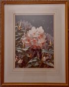 Vintage Framed Painting Watercolour Flowers Titled Pink Pearl Signed L Gilbert     Vintage Framed