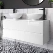 New & Boxed 1200mm Trevia White Gloss Camilla Basin Counter Top Vanity Unit - Complete Set Incl...