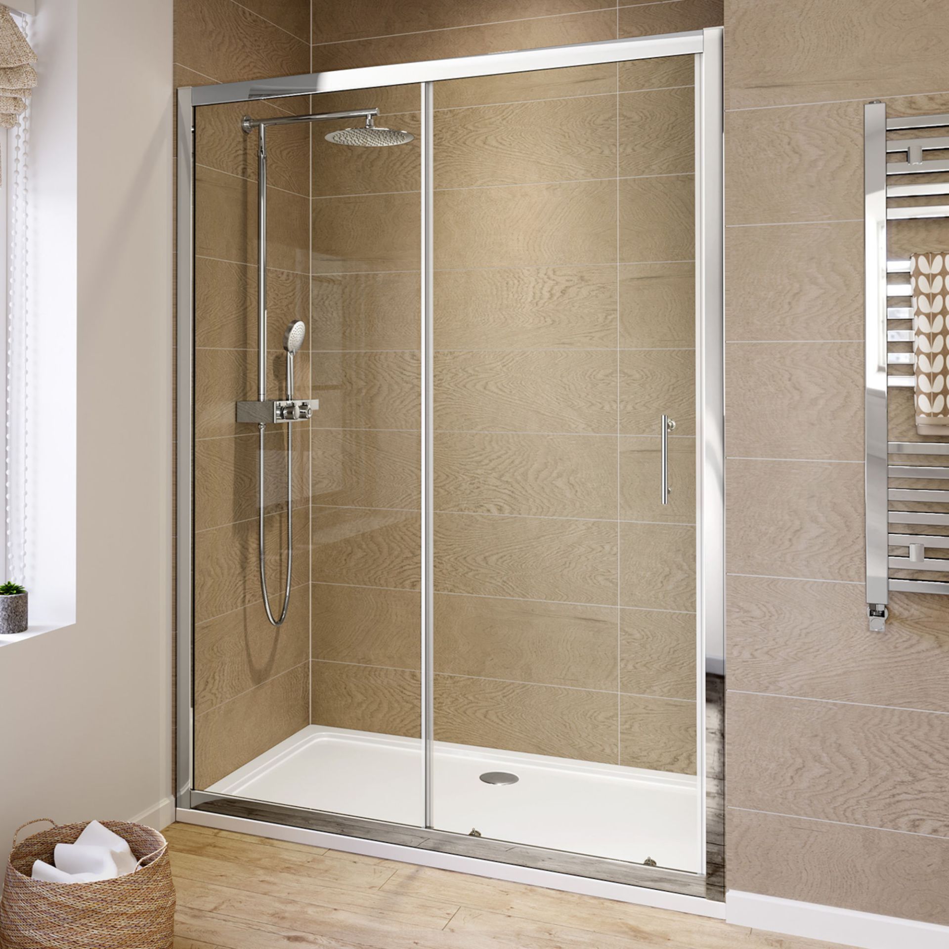 NEW & BOXED 1700mm - 6mm - Elements Sliding Shower Door. RRP £299.99.6mm Safety Glass Fully wa...