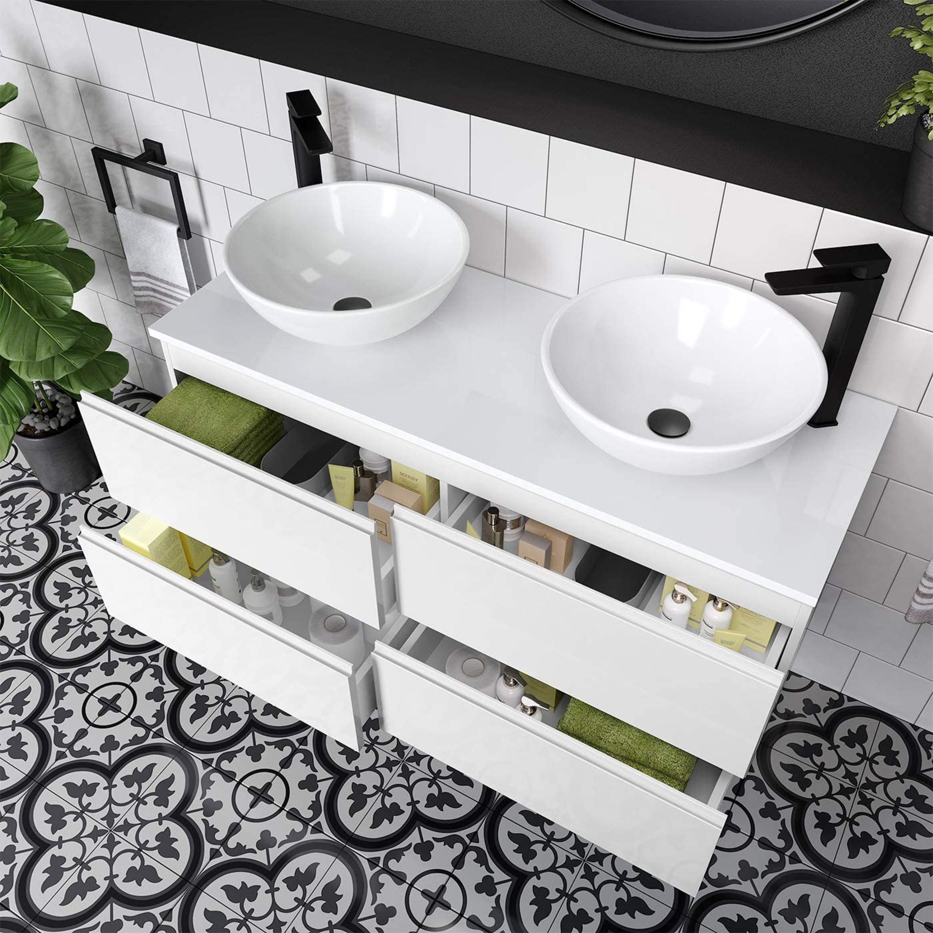 New & Boxed 1200mm Trevia White Gloss Camilla Basin Counter Top Vanity Unit - Complete Set Incl... - Image 2 of 4