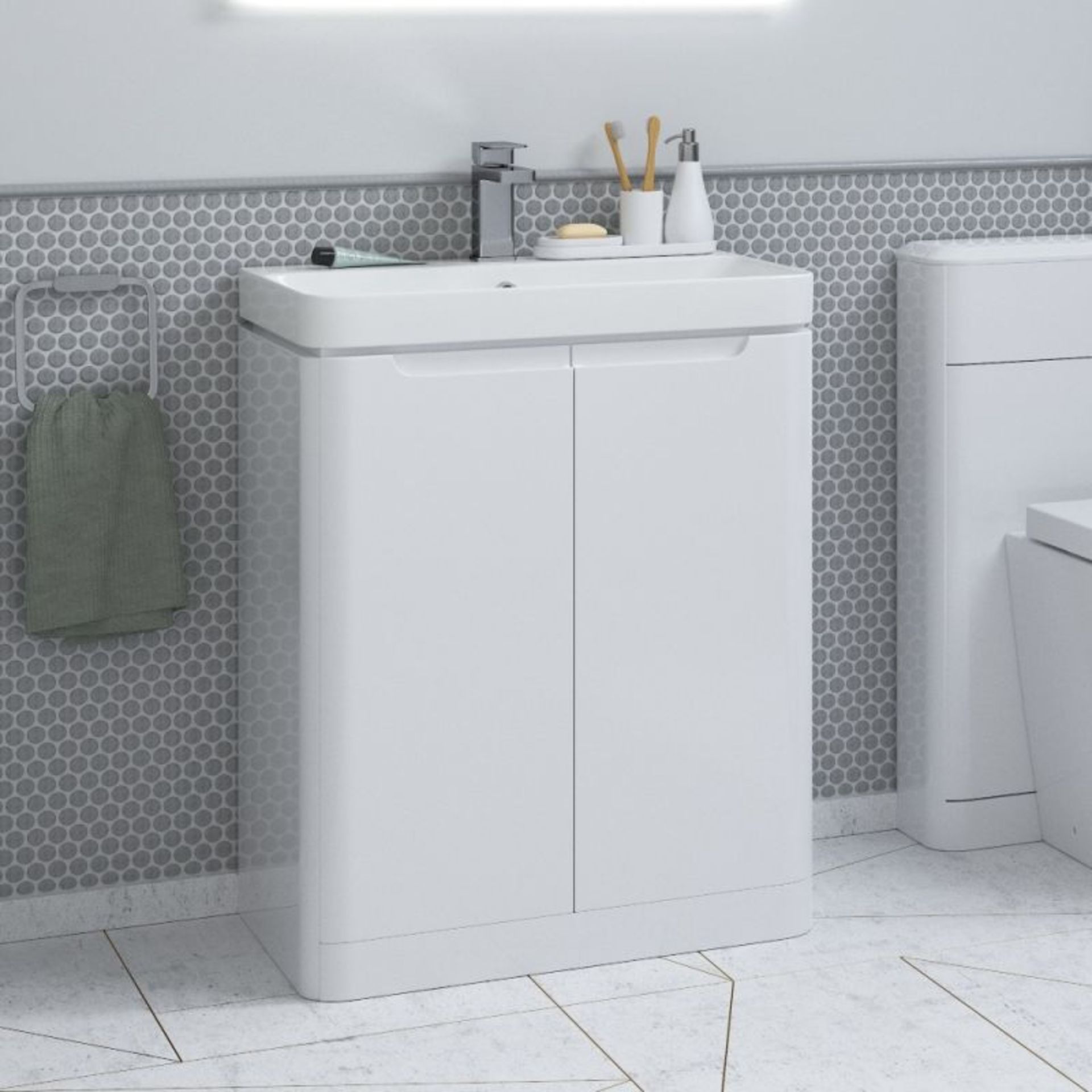 New (E28) Lambra 800mm 2 Door Floor Standing Vanity Unit - White Gloss. RRP £478.00. Comes Com...