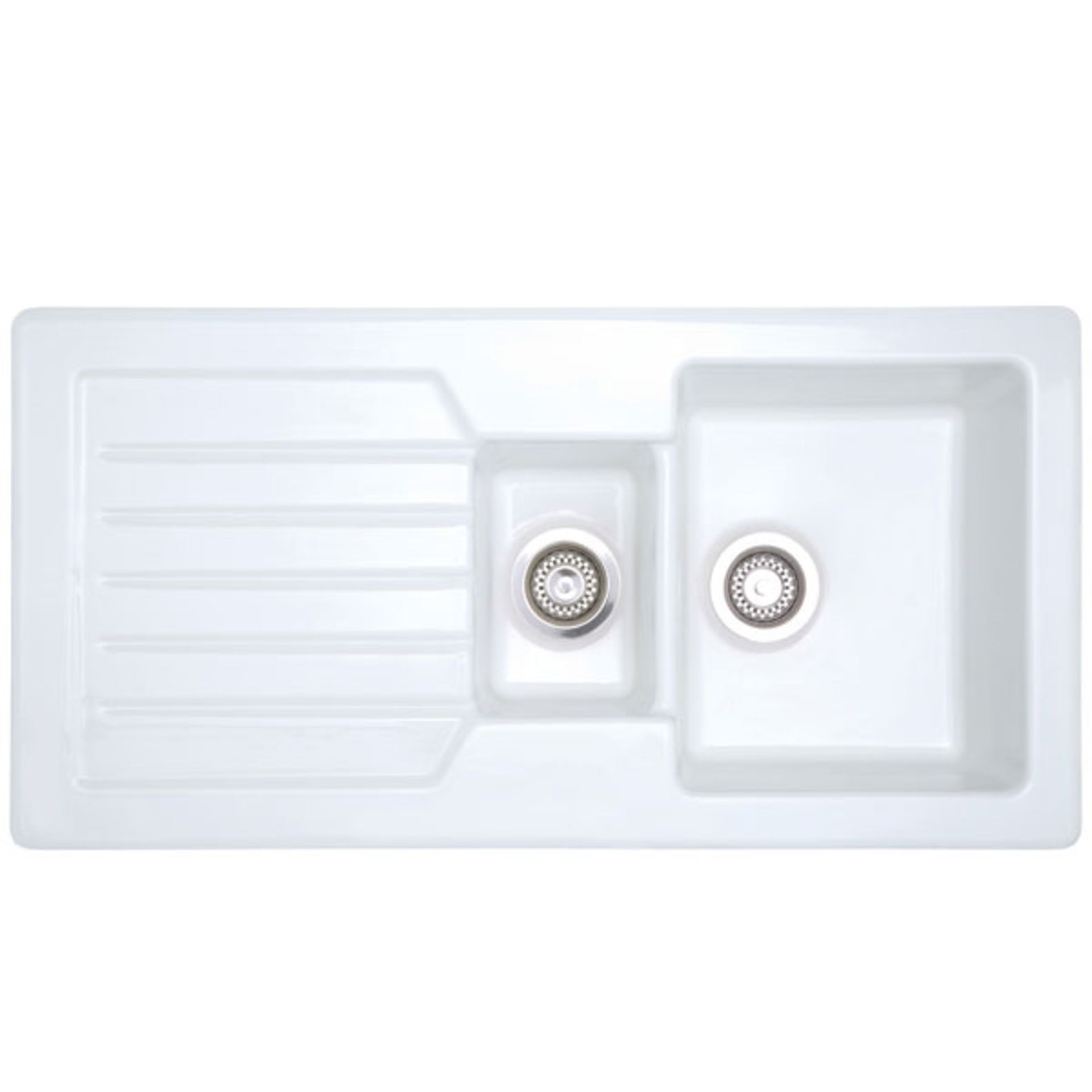 New (E112) Prima 1.5B 1D Reversible Inset Ceramic Sink - White. A Prima 1.5 Bowl Inset Sink In ...