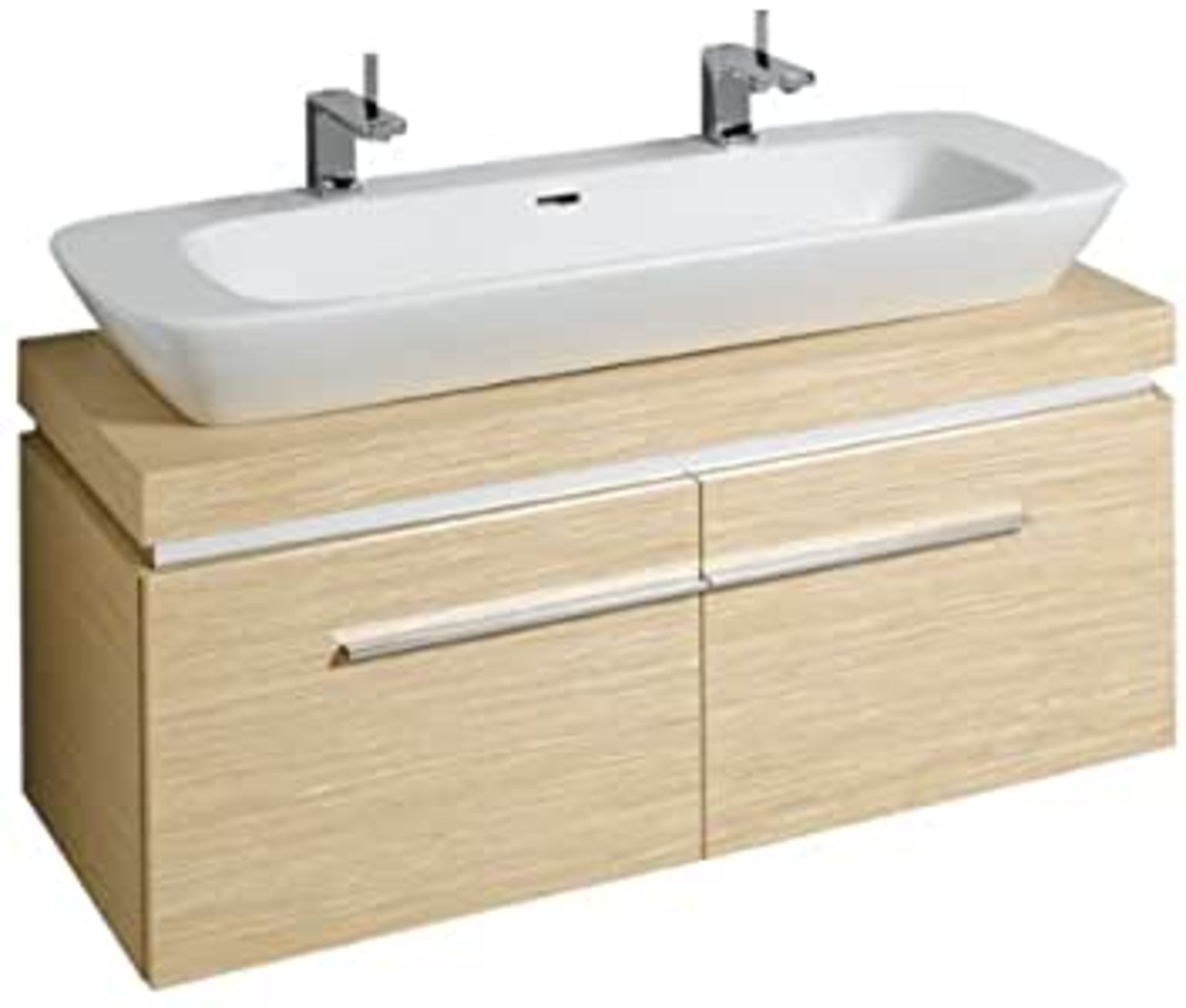 NEW (F22) Keramag 1200mm Silk Light Oak Vanity Unit. RRP £2,144.99.With 2 drawers and 2 chrom...