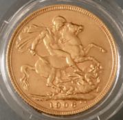 UK UK Edward VII Uncirculated Gold Sovereign High Grade in protective capsule