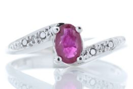 9ct White Gold Diamond And Ruby Ring 0.01 Carats